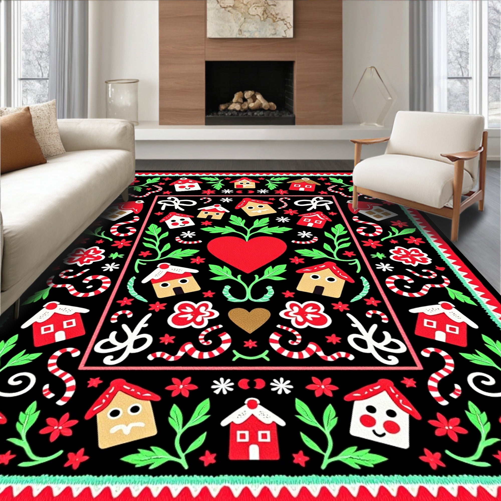 Whimsical Houses Garden Heart Rug
