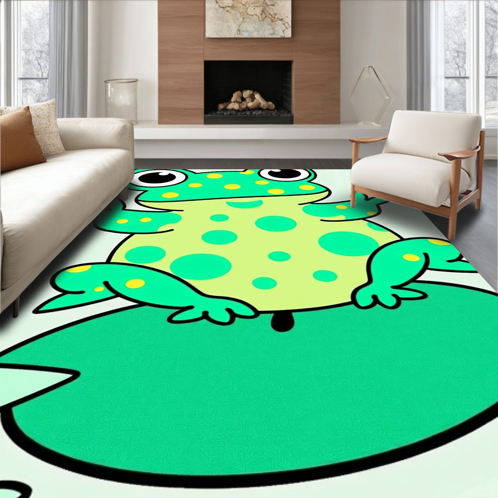 Playful Green Polka Dot Frog Rug