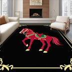 Crimson Horse With Golden Ornate Frame Rug