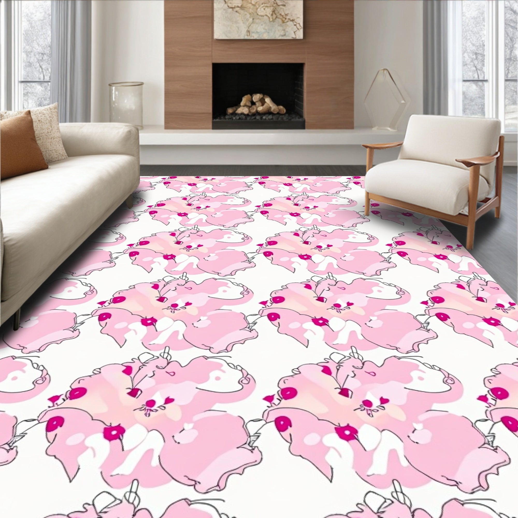 Pastel Pink Abstract Floral Cloud Rug