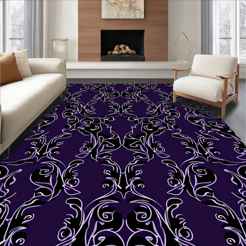 Deep Purple Scrollwork Baroque Rug
