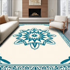 Teal Medallion Ivory Border Rug