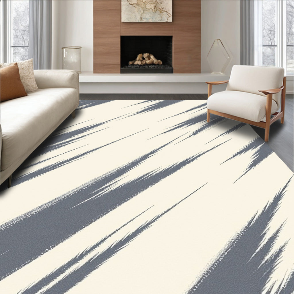 Abstract Gray Brushstroke Diagonal Rug