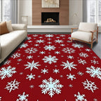 Red Background Snowflake Scatter Rug