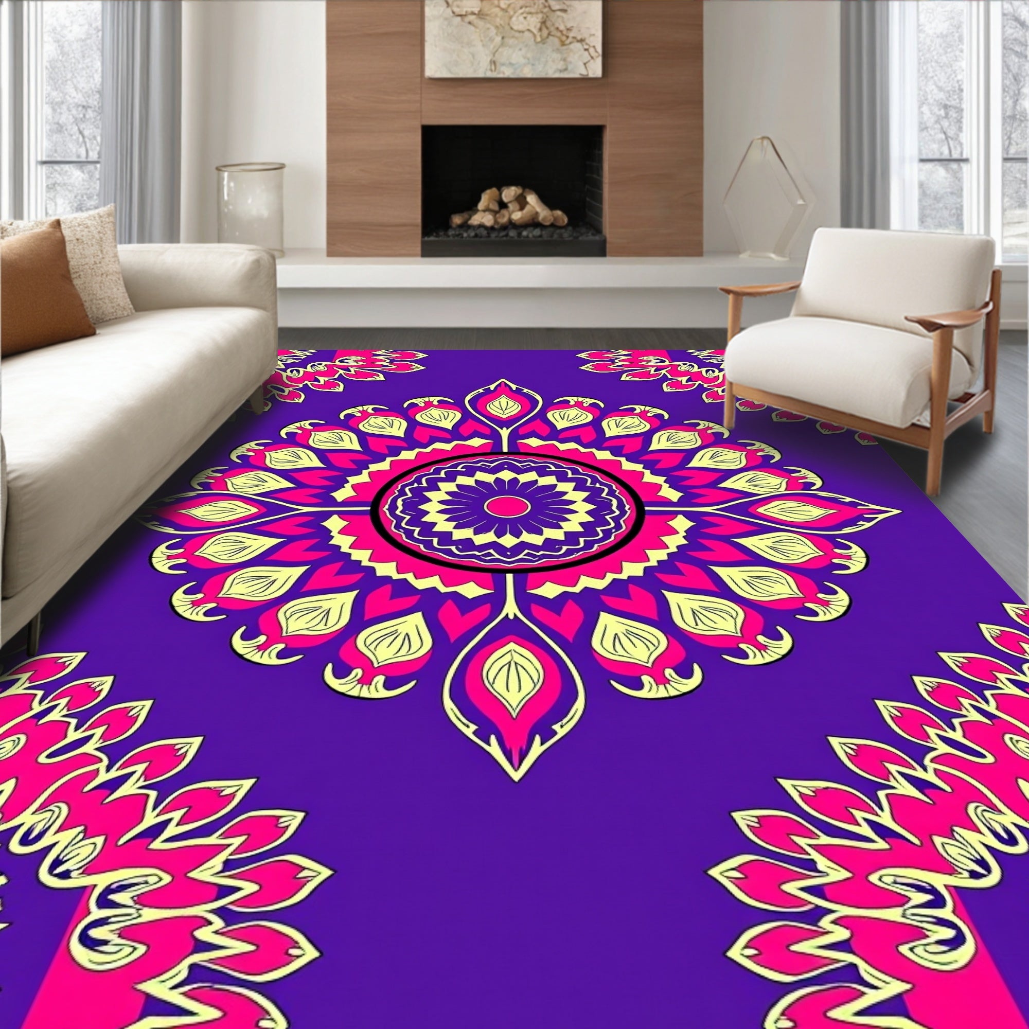 Vibrant Fuchsia Mandala Medallion Rug