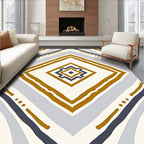 Golden Blue Geometric Diamond Ikat Rug