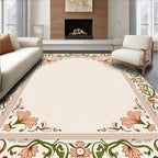 Coral Floral Vine Border Rug
