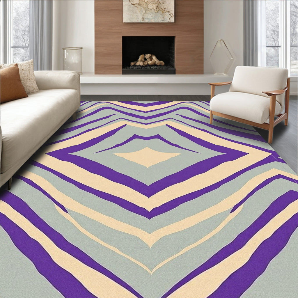 Purple Cream Zigzag Abstract Swirl Rug