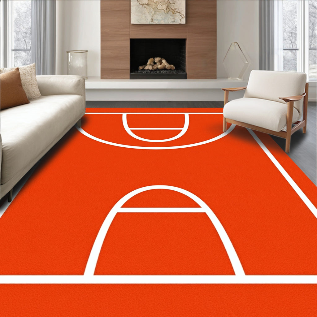Modern Orange Basketball Court Rug