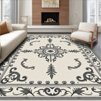 Classic Black Ivory Medallion Scroll Rug