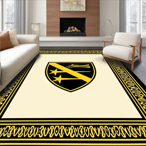 Black and Yellow Crest Border Rug