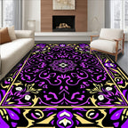 Purple Gold Black Floral Medallion Border Rug