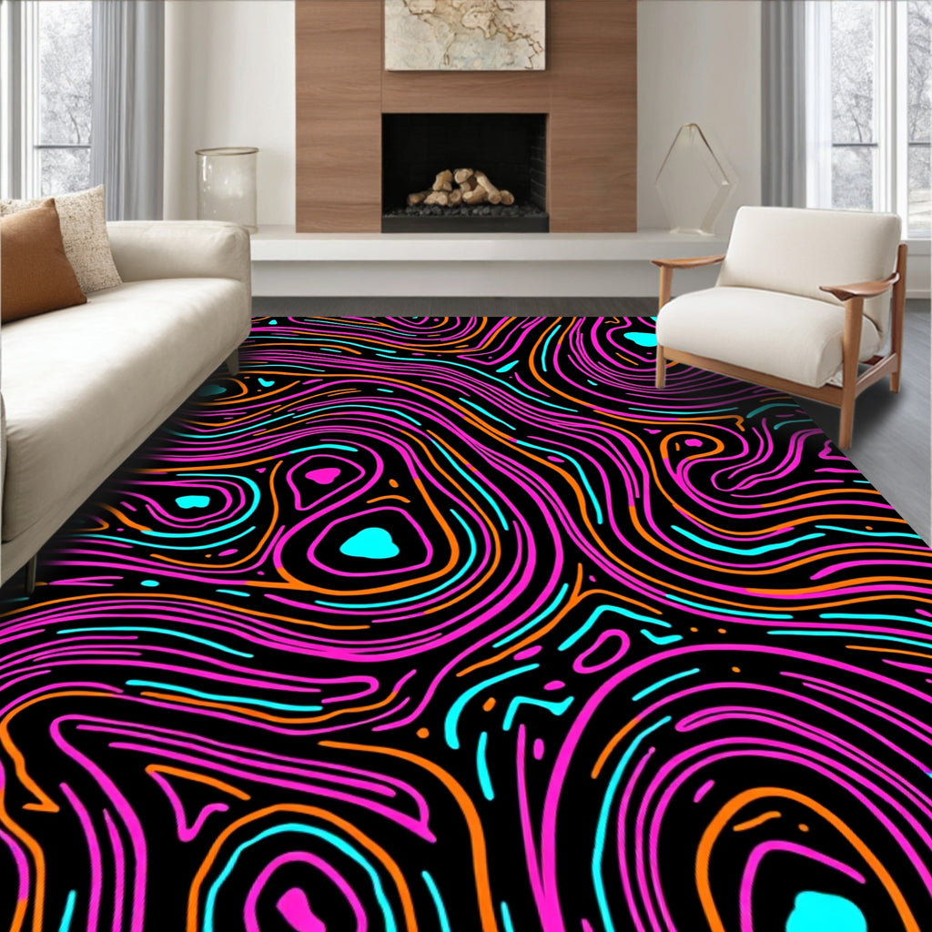 Retro Neon Swirl Topographic Rug