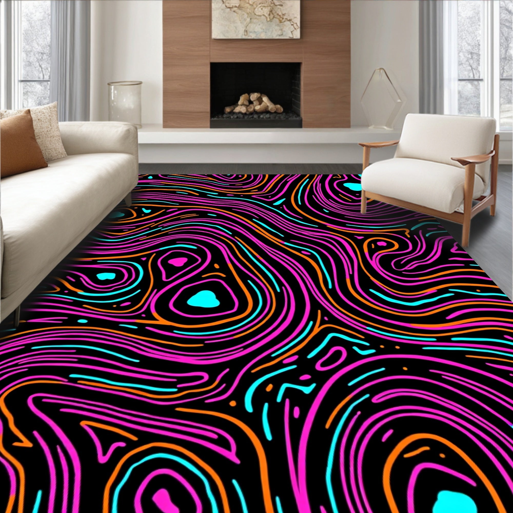 Retro Neon Swirl Topographic Rug