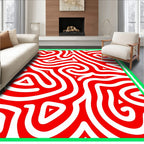Bold Crimson White Labyrinth Rug