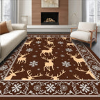 Brown Tan Reindeer Snowflake Border Rug
