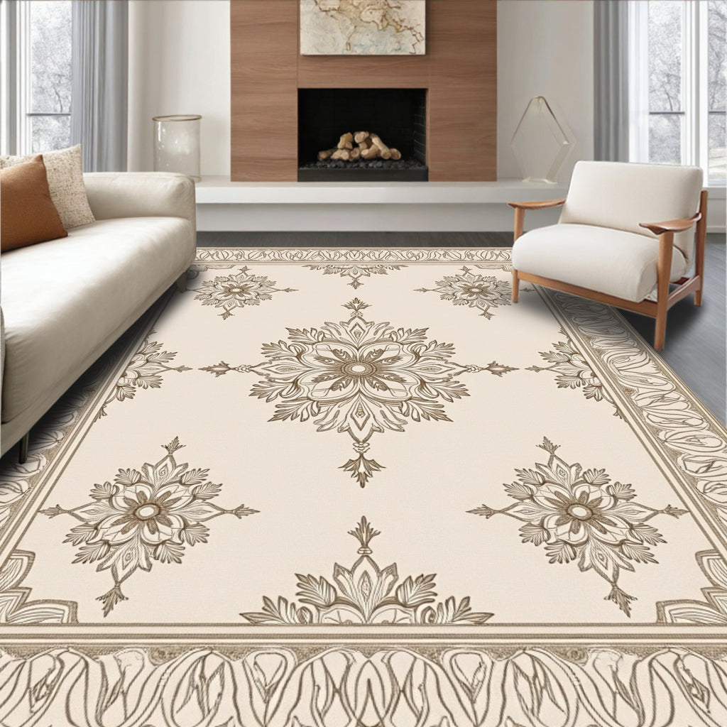 Antique Beige Floral Medallion Rug