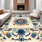Ornate Cobalt Crimson Medallion Cream Rug