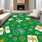Green Golden White Gift Snowflakes Ornaments Rug