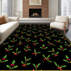 Festive Holly Berry Sprigs Red Ribbon Rug