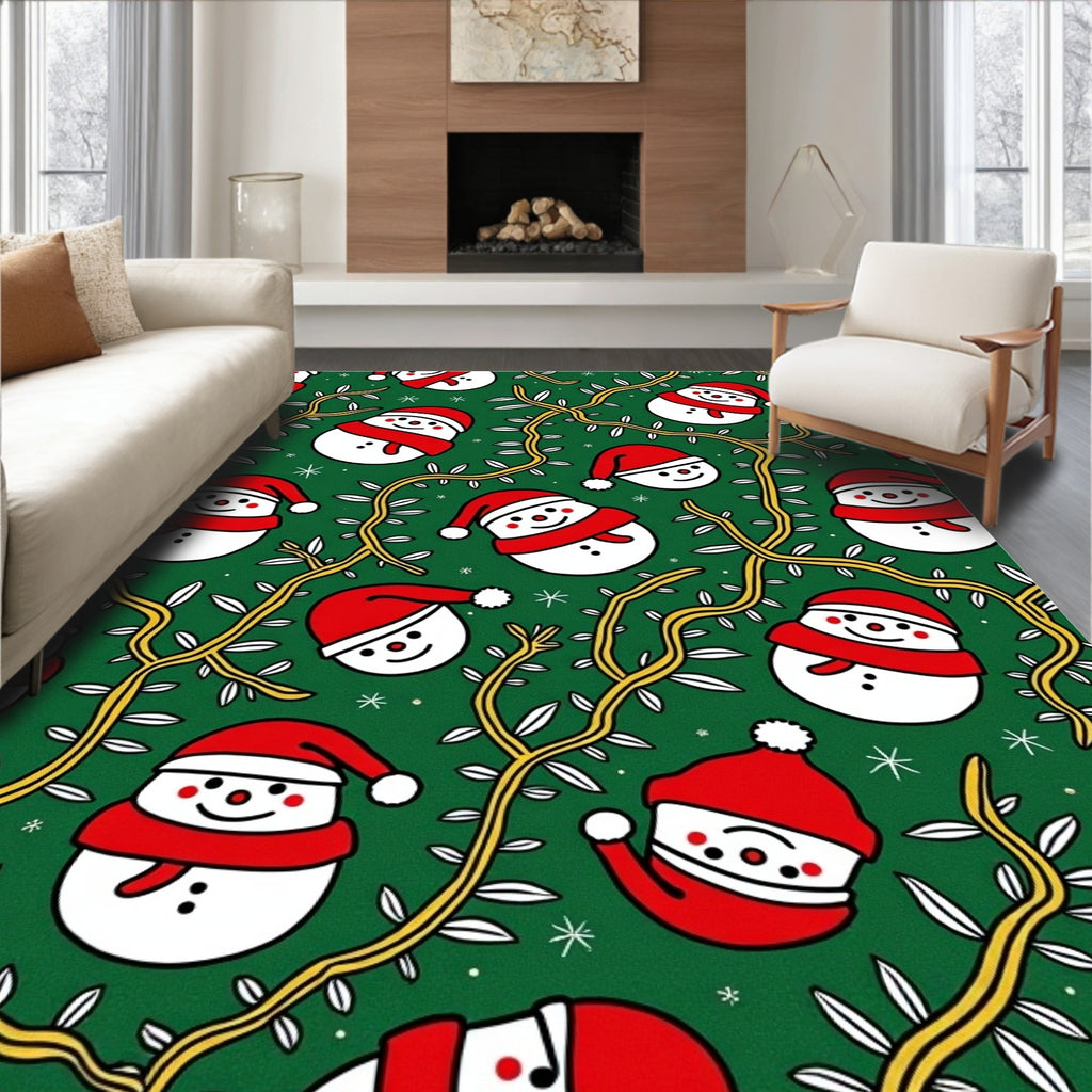 Festive Snowman Red Scarf Garland Rug