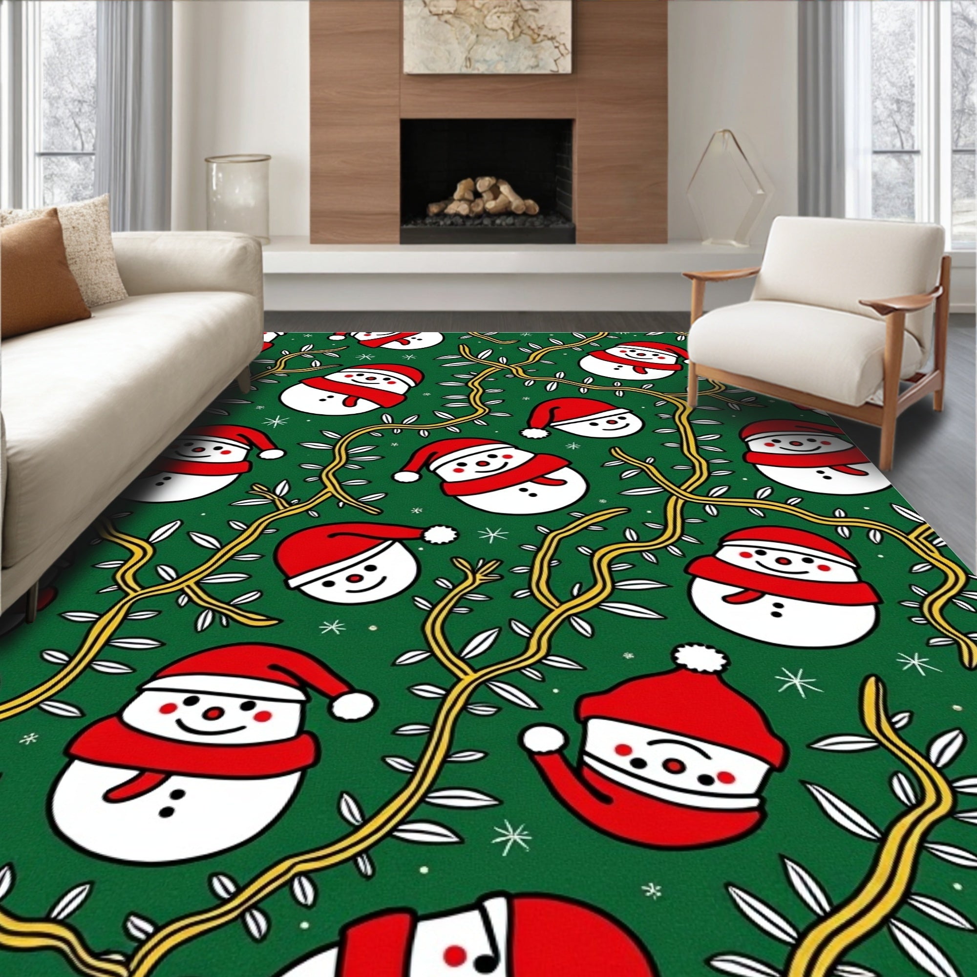 Festive Snowman Red Scarf Garland Rug