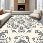 Gray Floral Medallion Cream Background Rug
