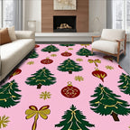 Pink and Green Christmas Tree Ornaments Rug