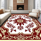 Crimson Ivory Floral Medallion Square Rug