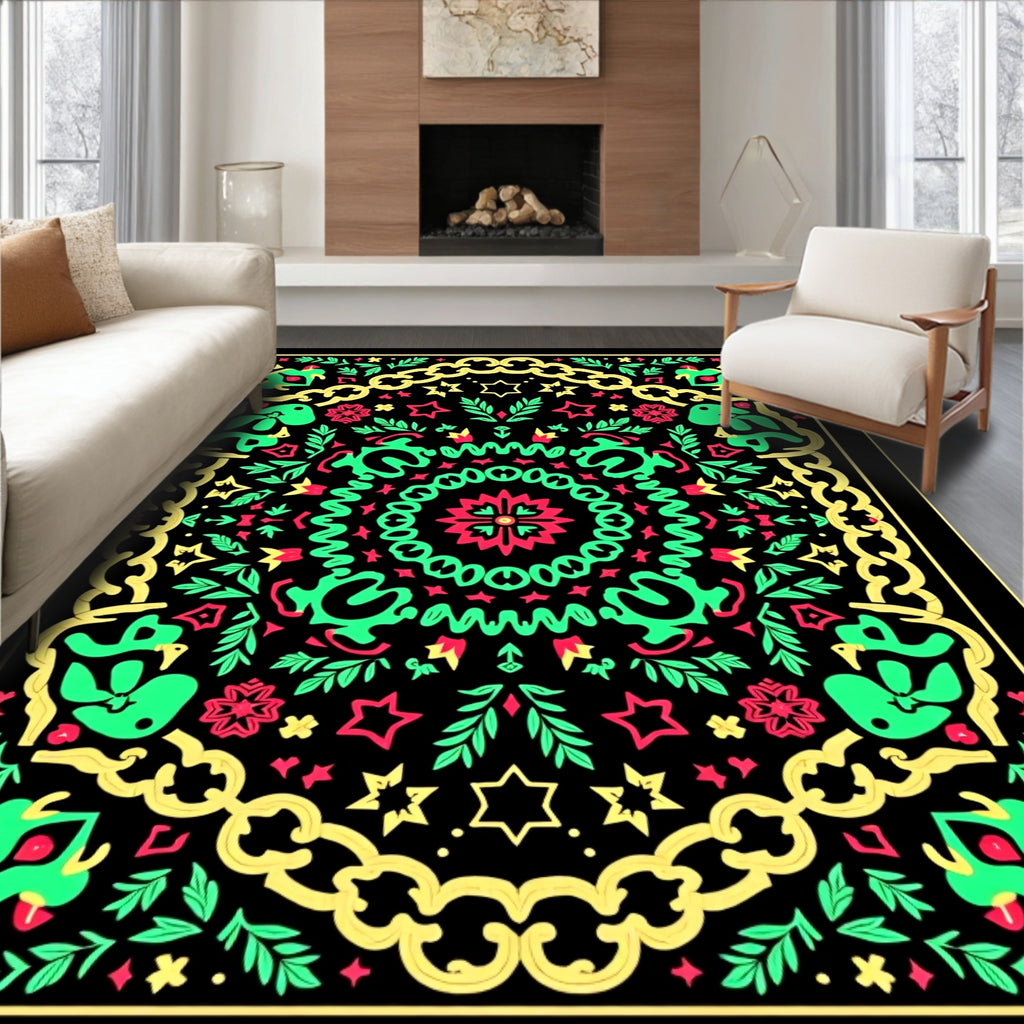 Bold Geometric Floral Medallion Rug