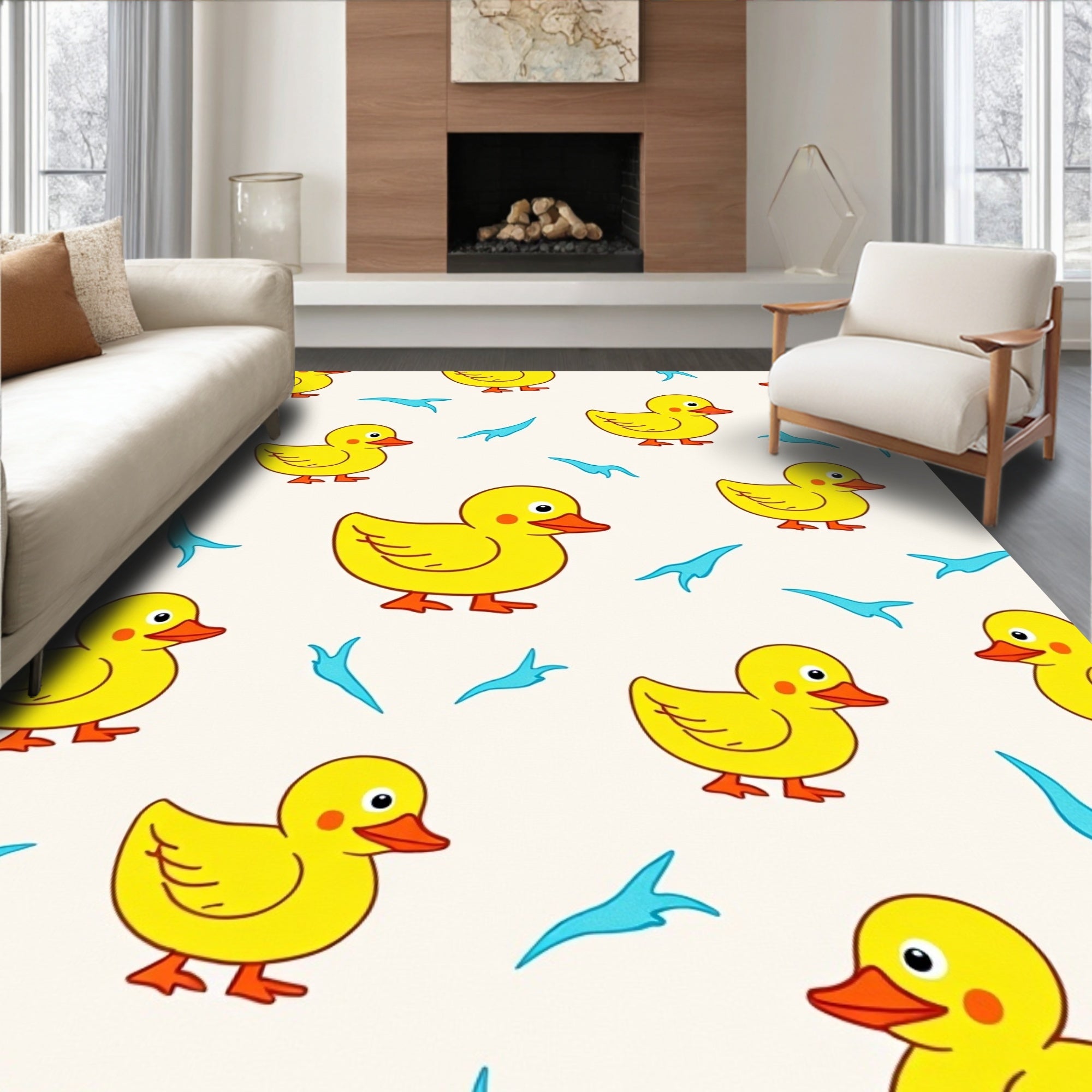 Cute Yellow Ducklings Spreading Joy Rug