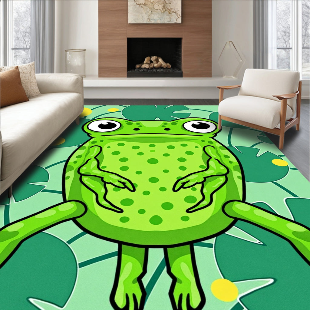 Vibrant Green Frog Lily Pad Garden Rug