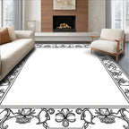 Ornate Black Floral Scrollwork Frame Rug