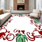 Crimson Green Floral Vine Border Rug