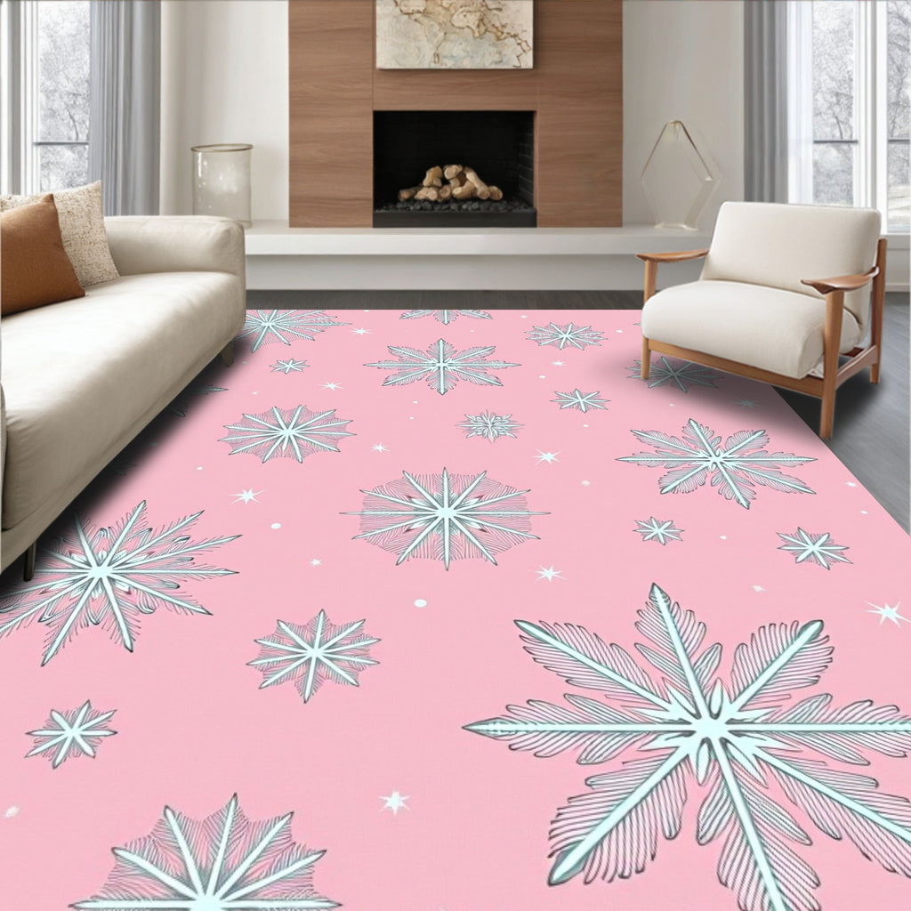 Pink Snowflake and Star Festive Rug