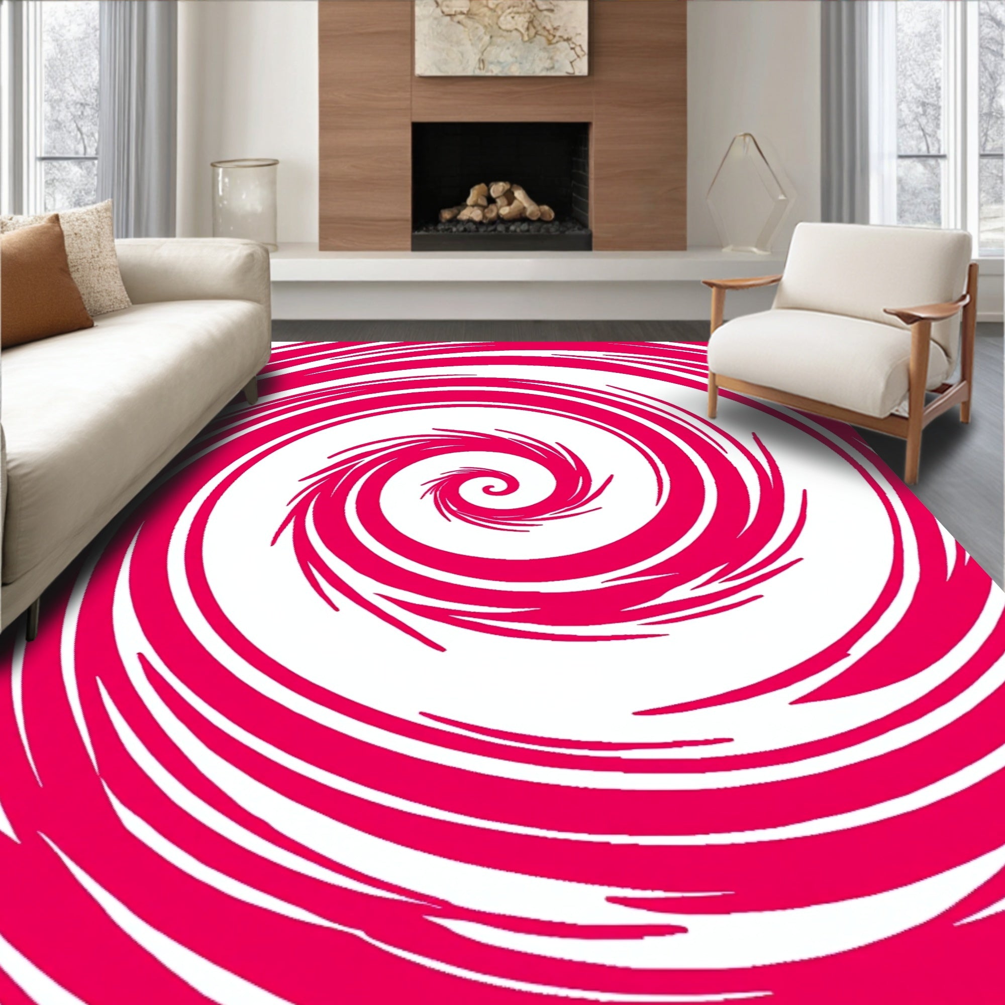 Vibrant Pink Swirl Vortex Rug