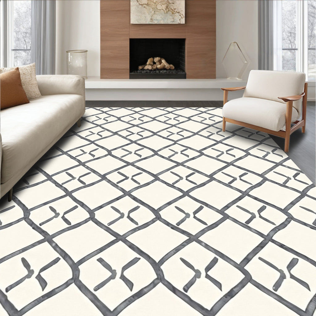 Hand Drawn Charcoal Diamond Weave Rug