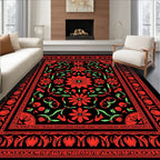 Bold Red Floral Garden Border Rug