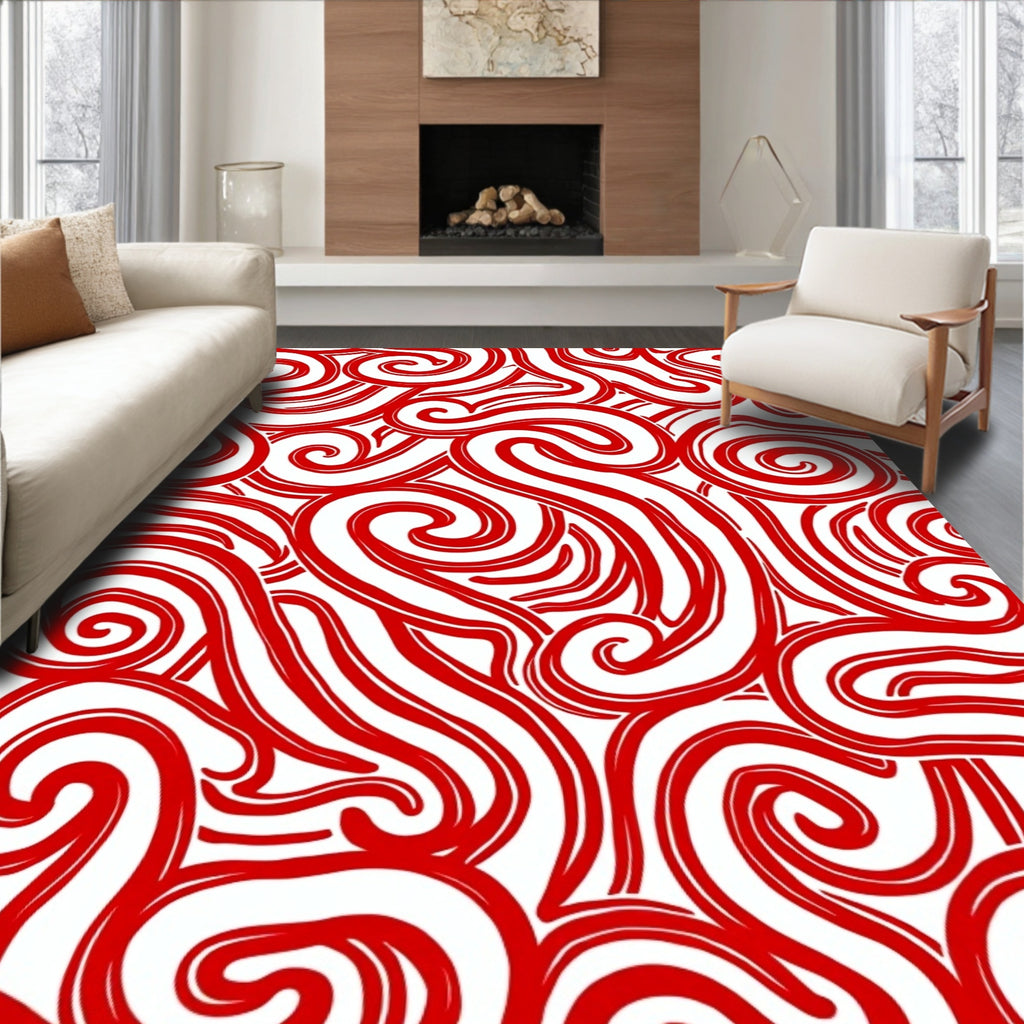 Vibrant Red Swirl Abstract Rug