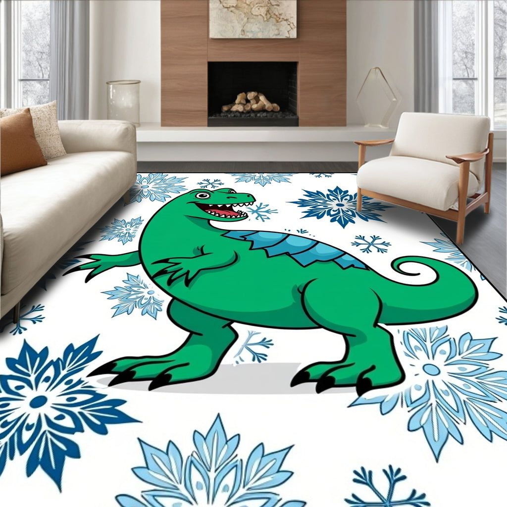 Green Dinosaur With Blue Snowflakes Rug
