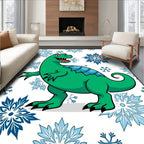 Green Dinosaur With Blue Snowflakes Rug