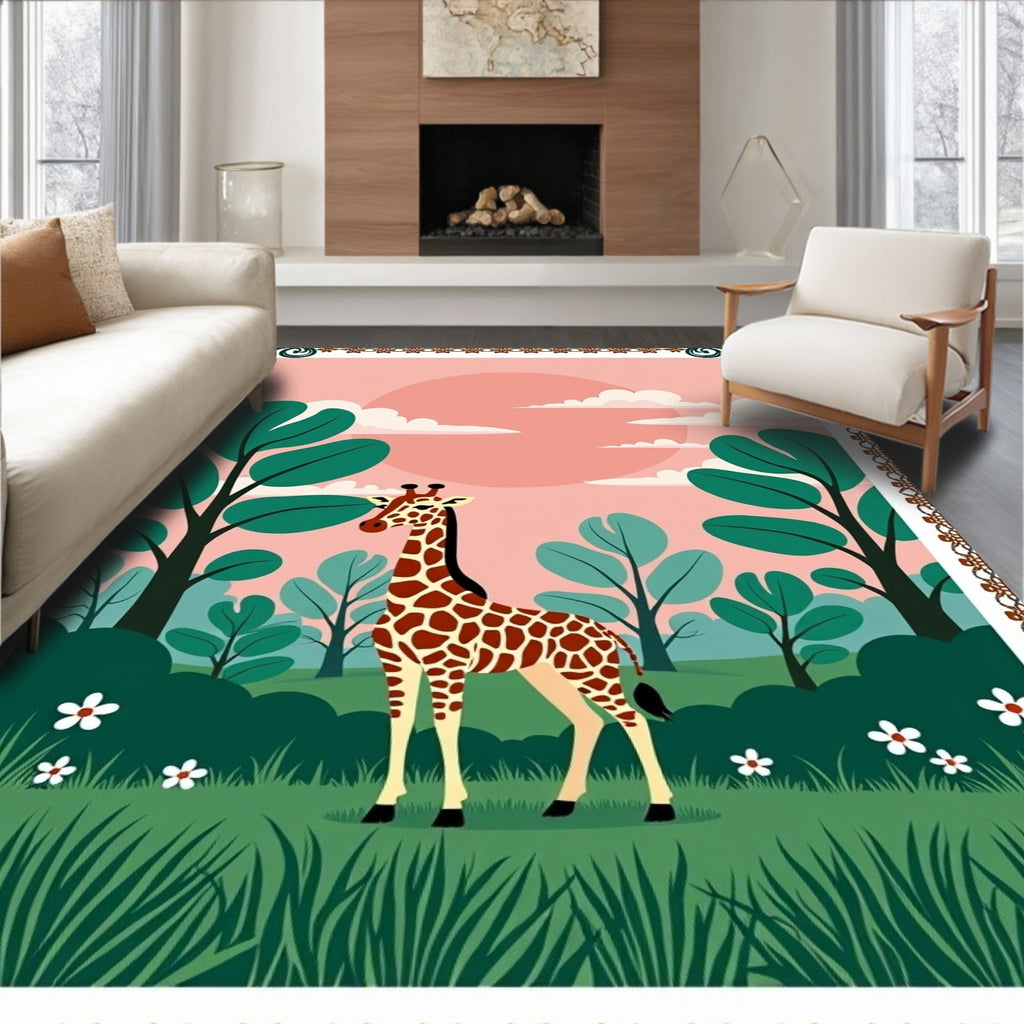 Whimsical Giraffe Safari Sunset Rug