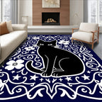 Mystical Black Cat Floral Whimsical Night Rug