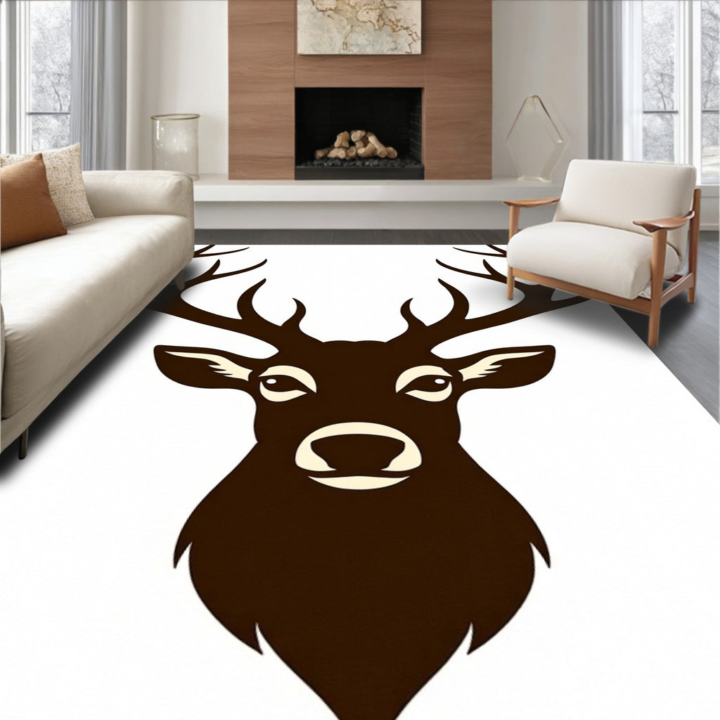 Rich Brown Antlered Deer Silhouette Rug