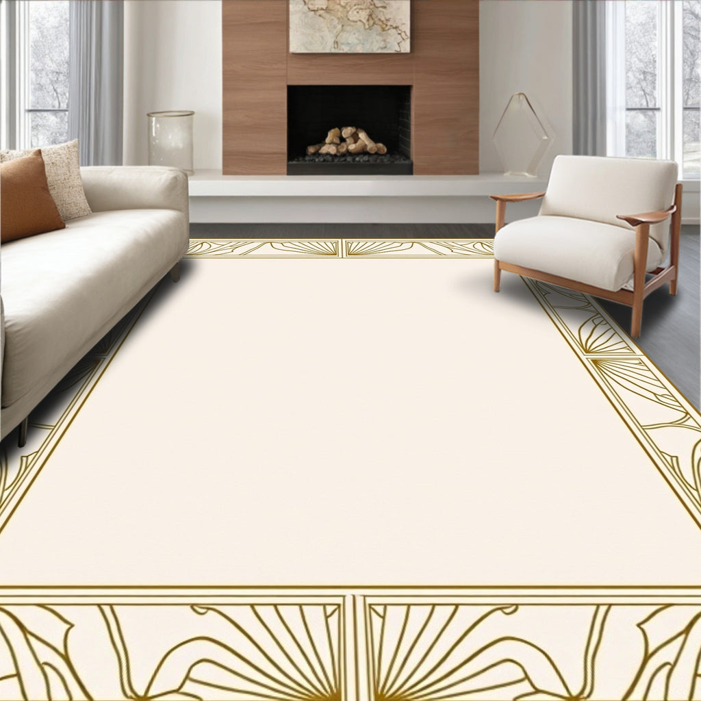 Golden Art Deco Sunburst Border Rug