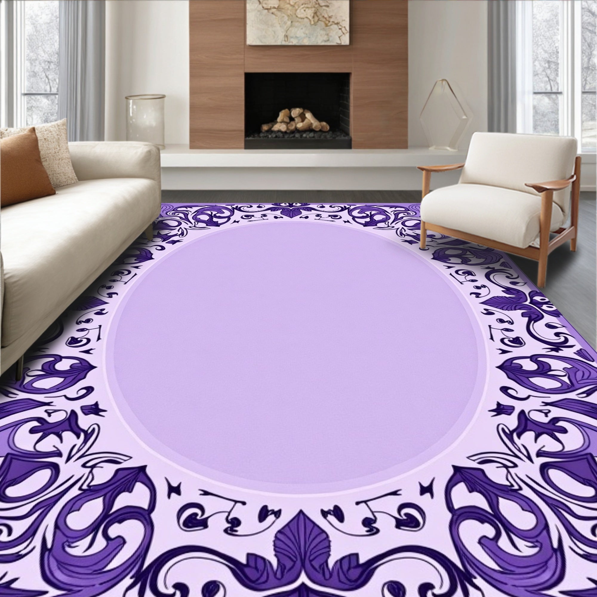 Lavendar Floral Art Nouveau Frame Rug