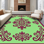 Burgundy Floral Medallion Light Green Rug