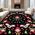 Whimsical Elf Christmas Black Floral Rug