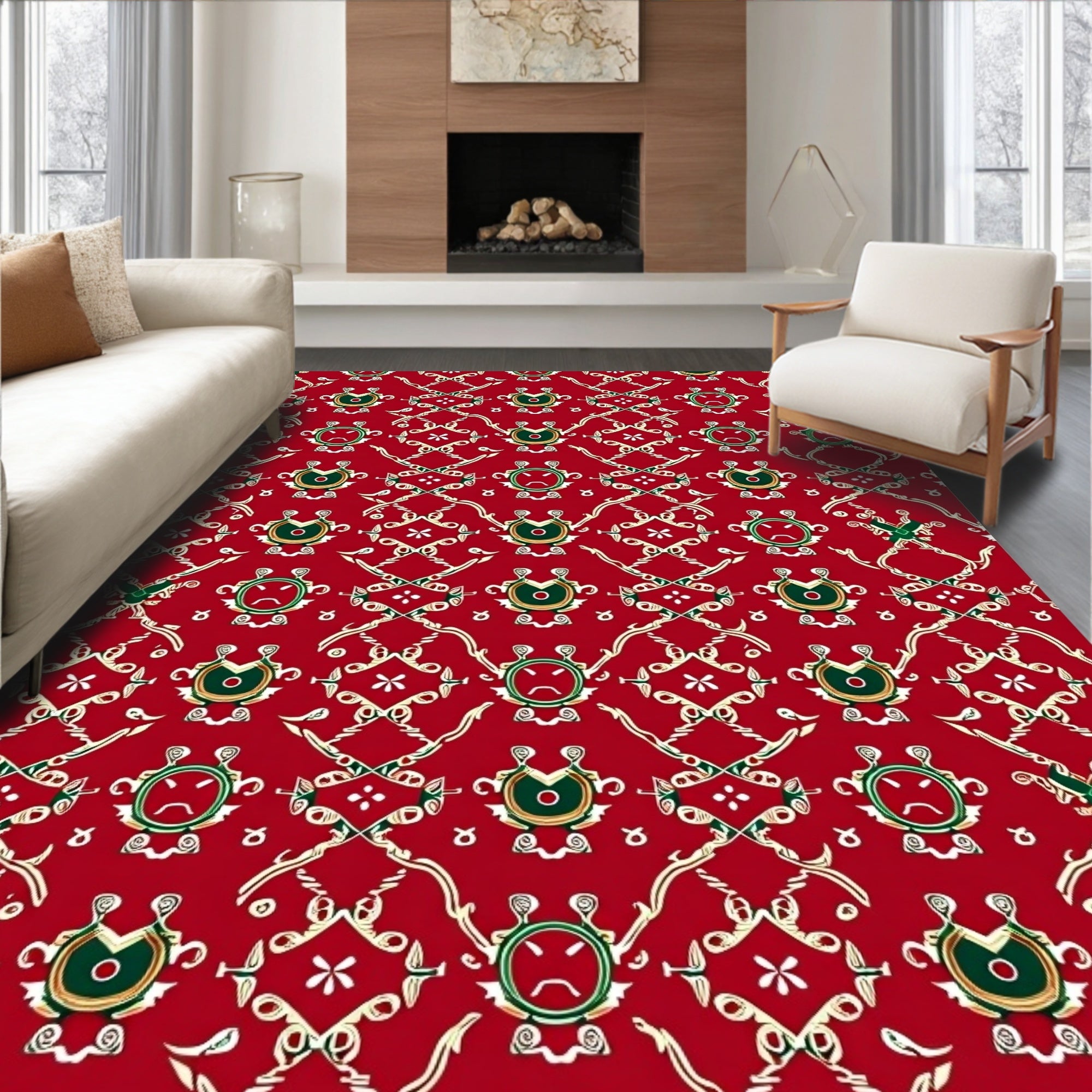 Red Emerald Green Orb Medallion Rug