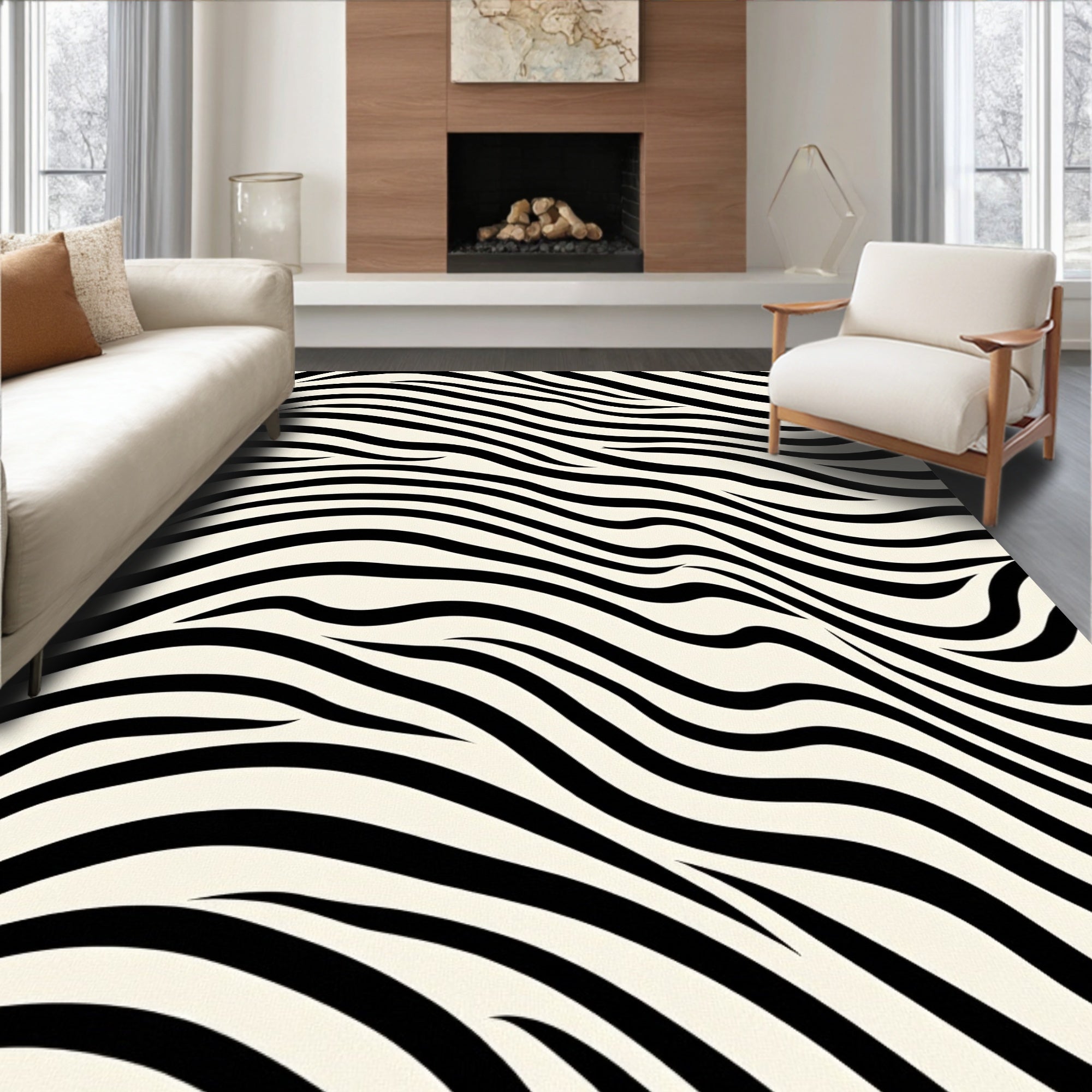 Black Zebra Stripe Wave Rug
